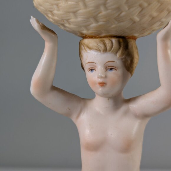 AS IS Victorian German Dresden Cupid Cherub Putti bisque porcelain candle holder - Picture 11 of 16